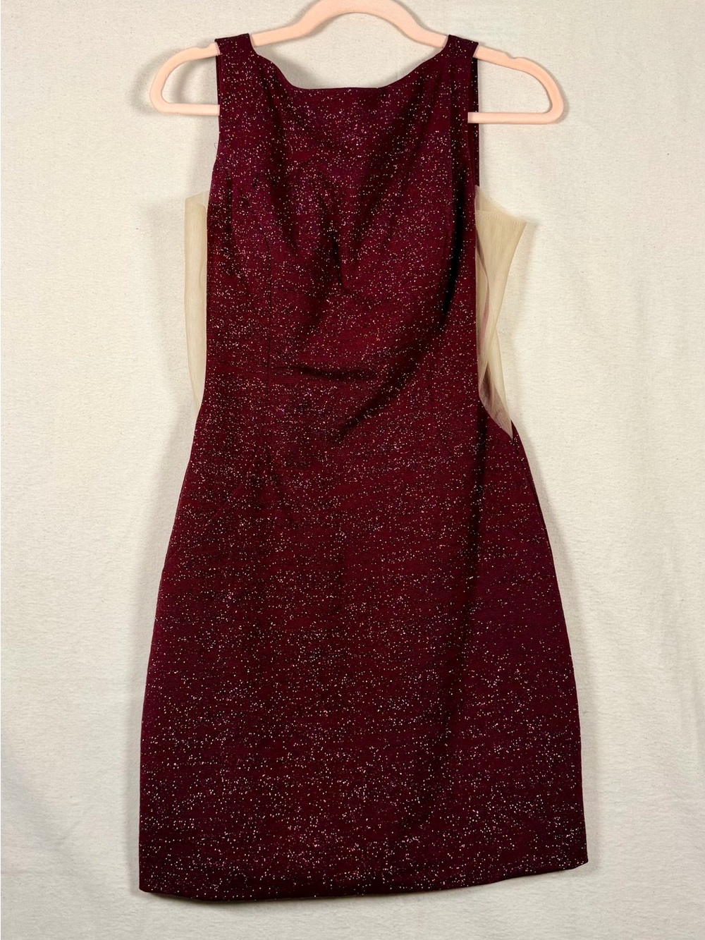 Jovani Sparkle Midi Dress in Burgundy with Nude Insets-42863